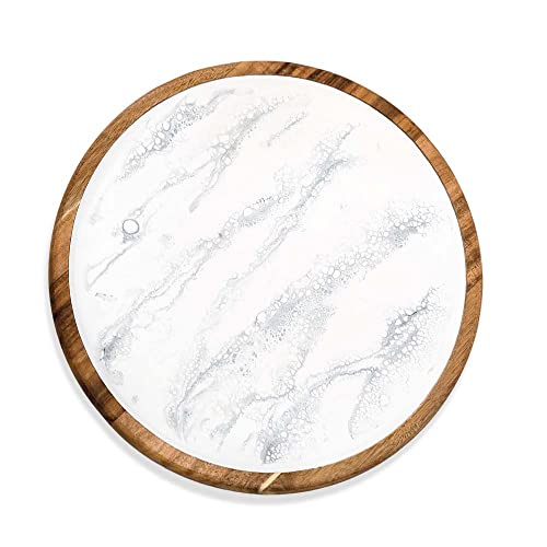 Lynn & Liana Designs Acacia Lazy Susan Tray, 15-inch Length, Marble
