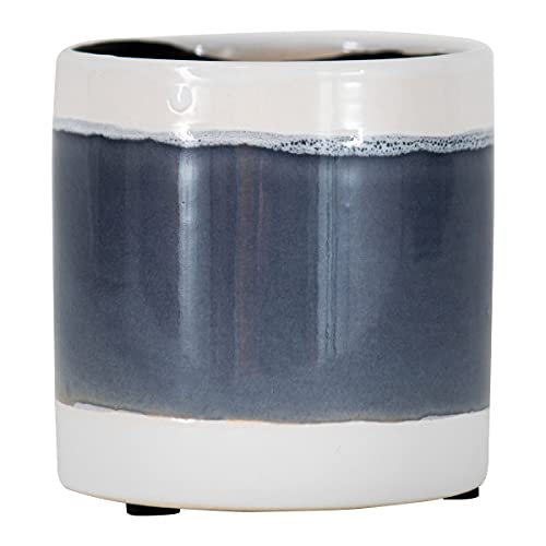 Foreside Home and Garden Blue and White Ombre Glazed Ceramic Planter,4.25 x 4.25 x 4.25