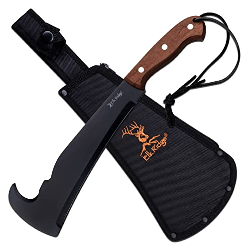 Master Cutlery Elk Ridge - Outdoors Fixed Blade Machete, Black Stainless Steel Blade, Full Tang, Brown Wood Handle, Nylon Sheath - Hunting, Camping, Survival - ER-MHT003BK