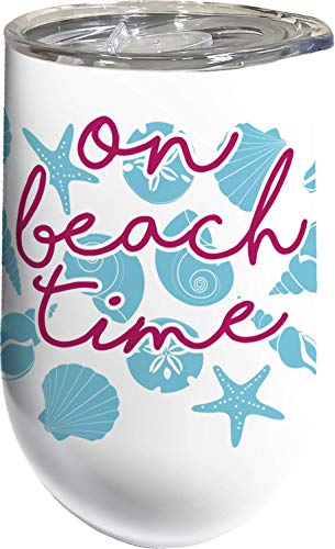 Spoontiques Beach Time Stainless Wine Tumbler, 16 oz, White