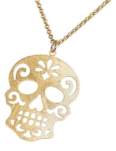 Bamboo Trading Company WSN101G Sugar Skull Necklace, 17-inch Long, Gold