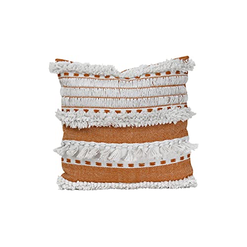 Foreside Home & Garden Orange Striped Woven 18x18 Outdoor Decorative Throw Pillow with Hand Tied Fringe, 18 x 18 x 5, Brown