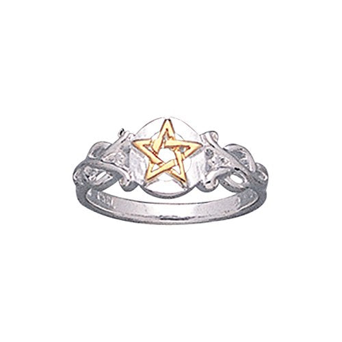 Silver Insanity Sterling Silver Pentacle Golden Pentagram Band Ring Size 14(Sizes 3,4,5,6,7,8,9,10,11,12,13,14,15)