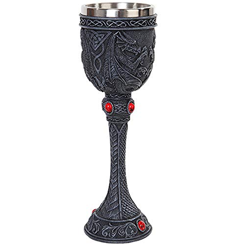 Pacific Trading Celtic Gothic Duelling Dragon Resin Wine Goblet Chalice with Stainless Steel Cup
