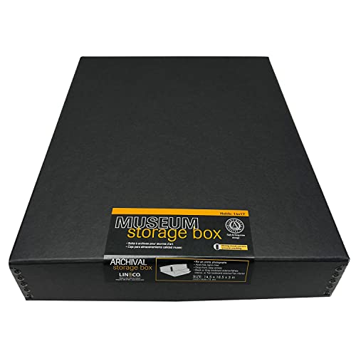 Lineco Museum Archival Drop-Front Storage Box, Acid-Free with Metal Edges, 14.5 X 18.5 X 3 inches, Protect Photos, Documents, Cards, Magazines, Prints, DIY. Black