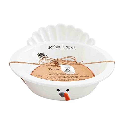 Mud Pie Turkey Chow Set, bowl 3 1/2" x 7 3/4" dia | spoon 3 1/2", White