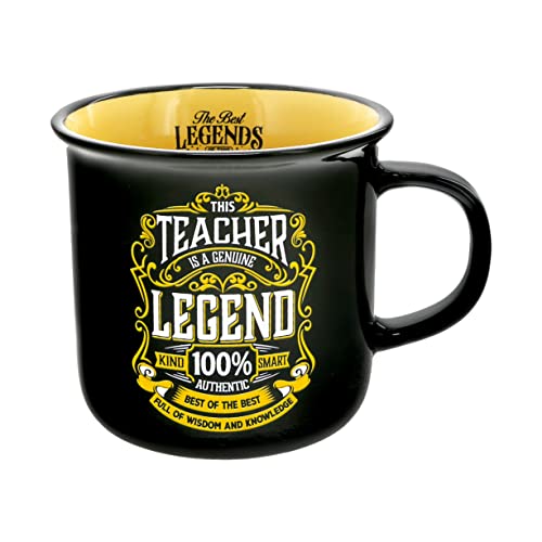 Pavilion Gift Company - Teacher Genuine Legend - Ceramic 13-ounce Campfire Mug, Double Sided Coffee Cup, Nurse Mug, Nurse Gifts, 1 Count - Pack of 1, 3.75 x 5 x 3.5-Inches, Black/Yellow