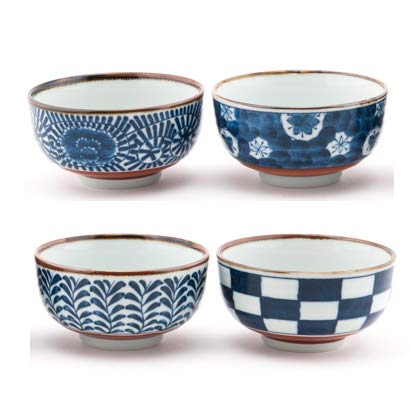 FMC Fuji Merchandise Sometsuke Blue and White Porcelain 4pc Rice Bowl Set Gift Set Made in Japan