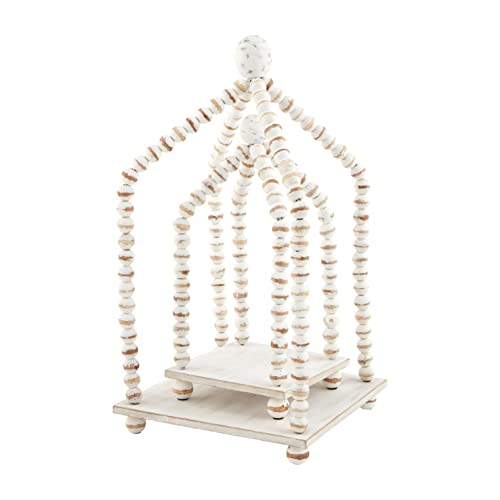 Mud Pie White-Washed Bead Lantern Set,16" x 7 1/2"