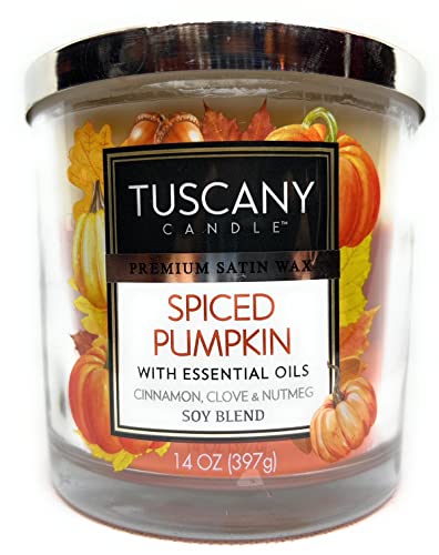 Empire Candle Tuscany Candle Premium Satin Wax Spiced Pumpkin 14 Ounce Jar Candle