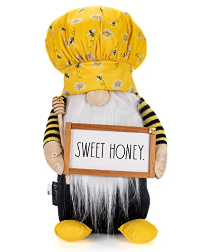 DesignStyles Rae Dunn Bee Gnome - Honey Bee Decor - Bee Gnomes Decorations for Home & Office, Bumble Bee Farmhouse Kitchen Decoration, Stuffed Gnomes Plush Shelf Figurines - Gnome Decor Gnome Gifts - Sweet Honey