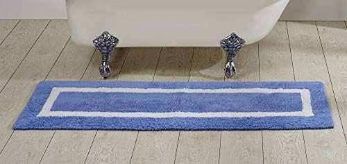 Better Trends Hotel Collection is Super Absorbent Reversible Double Sided Thick Bath Mat Rug Machine Washable 100% Cotton in Race Track Pattern, 20" x 60" Rectangle, Blue & White