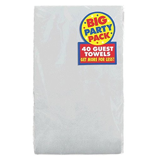 Amscan Big Party Pack Solid Guest Towels (40 Piece), 4 x 7", Silver