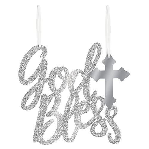 Amscan 242633 God Bless Hanging Sign, 10 5/8" x 11 5/8", Silver