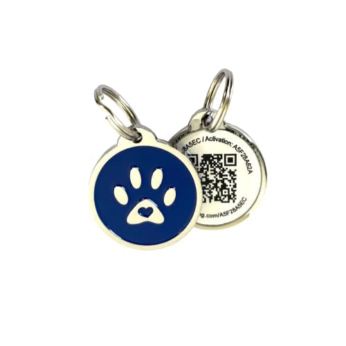 Pet Dwelling 2D QR Code Pet ID Tag - Dog Tags - Cat Tags, Link to Online Pet Profile, Instant Email Alert with Scan QR Code GPS Location(Blue Paw)