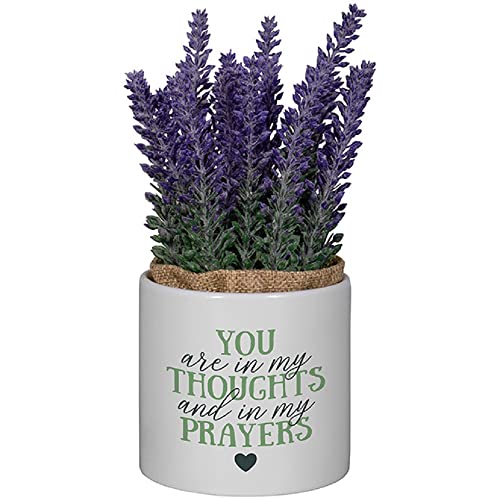 Carson Home 24000 Thoughts and Prayers Decorative Planter with Artificial Flowers, 7.5-inch Height, Ceramic