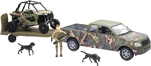 New Ray Toys Green Camo Pickup Truck with Polaris Razor and Figure Set