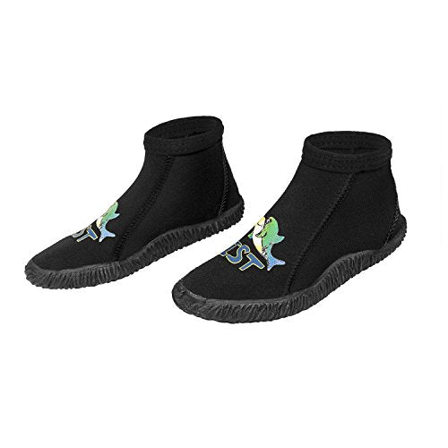 IST Kids 3mm Low Cut Sturdy Warm Water Booties, Vulcanized Rubber Sole (Black Size 2)