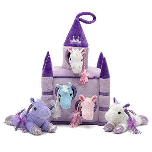 Unipak 12" Plush Castle - 5 Stuffed Animals in a Castle Carrying Case (Horses Purple Lavender Castle)