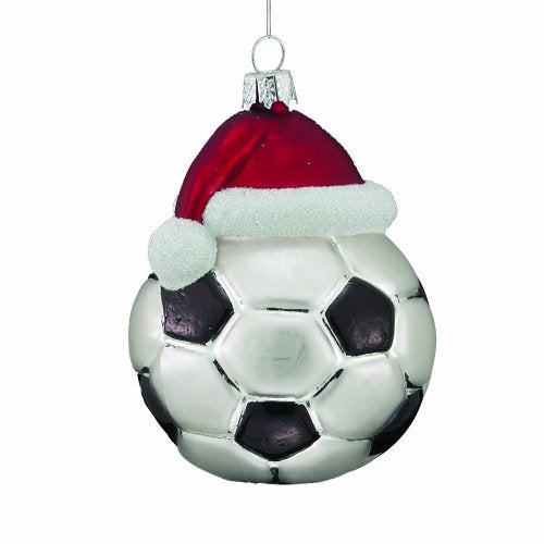 Kurt Adler 3" NOBLE GEMS GLASS SOCCER ORNAMENT W/SANTA HAT.