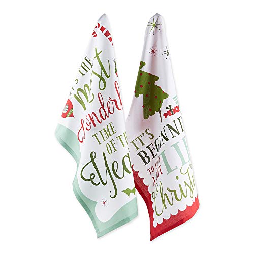 DII Design Christmas Fun Collection Printed Dishtowel Set, 18x28", Holiday Sayings, 2 Piece
