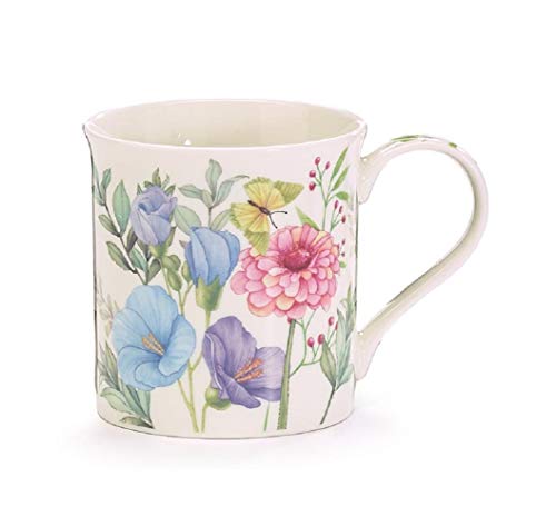 burton + BURTON 9738399 Floral Mug with Cardboard Carrier, 4.75 Width, Bone China