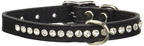 OmniPet Signature Leather Crystal and Leather Dog Collar, 12", Black