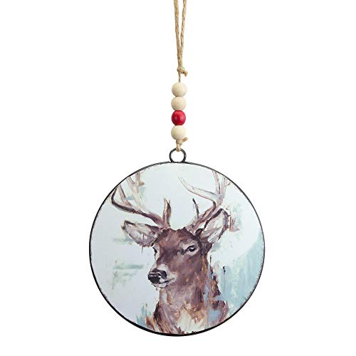 Melrose 80204 Metal Deer Disc Hanging Ornament 6-inch Height, Multicolored