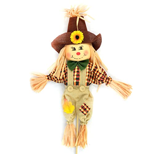 Midwest Design Imports Girl Scarecrow on a Stick with Overalls, Hat, Bow, 27inch, Multicolor