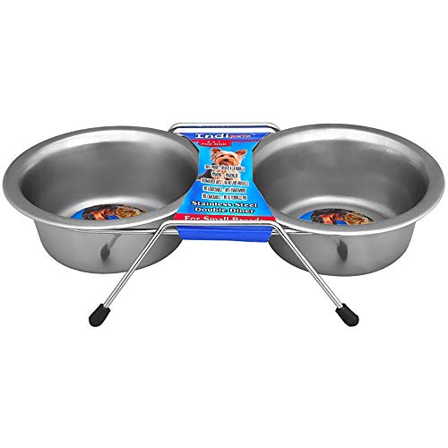 Indipets Double Diner with 2 Stainless Steel Bowls and Wireframe, 1 Quart