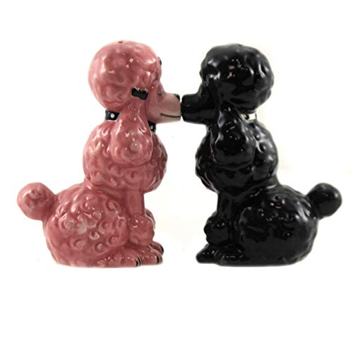 Pacific Trading Kissing Poodles Dogs Magnetic Ceramic Salt and Pepper Shakers Set Kitchen Home Decor