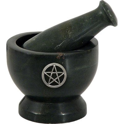 Kheops International The New Age Source Soapstone Mortar & Pestle Pentacle Finding Black