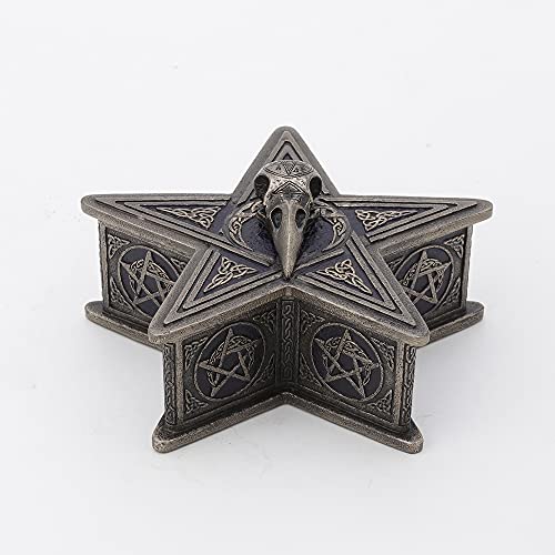 Unicorn Studio Veronese Design 2 3/4 Inch Tall Crow Skull Pentagram Trinket Box Cold Cast Bronzed Resin Sculpture Alter Collectible