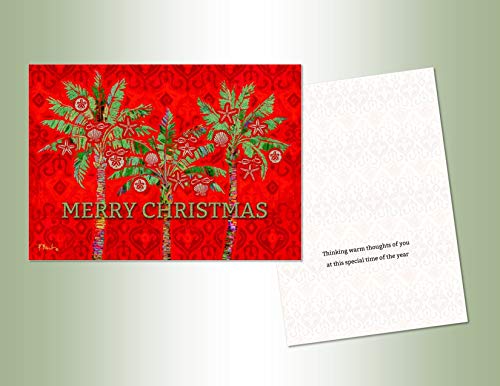 LPG Greetings Performing Arts Glitter Embellished, Full Color Inside Design Red Palms Stationery Paper, 66225-14