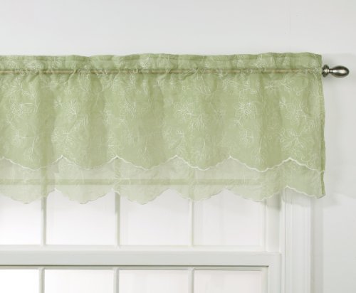 Belle Maison Stylemaster Renaissance Home Fashion Reese Embroidered Sheer Layered Scalloped Valance, 55-Inch by 17-Inch, Spring