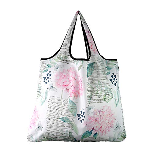 Yay Novelty YaYbag JUMBO Size, Fashionable Reusable Shopping Bags, Reusable Grocery Bags, Reusable Produce Bags, Washable Reusable Bags, Foldable Reusable Bags, 55 lbs Heavy Duty Polyester, Pink Hydrangea