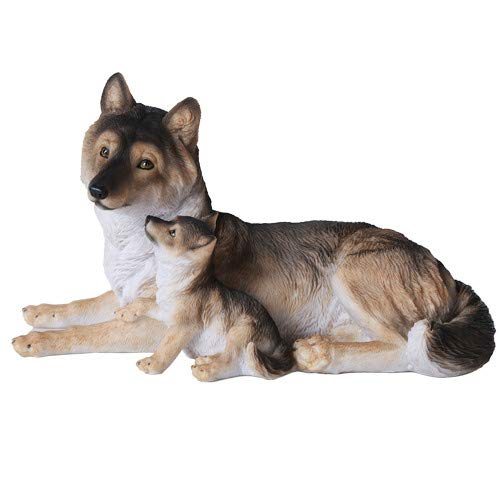 Pacific Trading Giftware Grey Wolf with Pups Wildlife Collection Figurine Statue 9.5 inch Realistic Looking Collectible Home Decor Gift