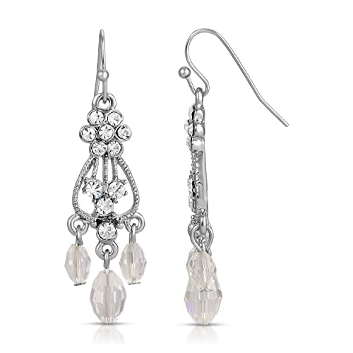 1928 Jewelry Clear Crystal Flower Beaded Drop Chandelier Earrings