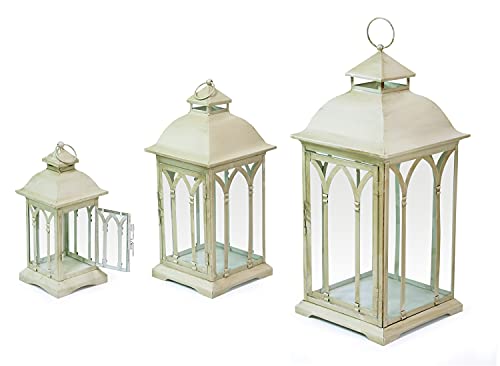 Melrose 46234 Metal and Glass Pillar Candle Holder Lantern, Set of 3