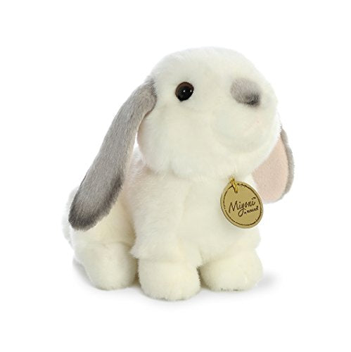 Aurora World Miyoni White Plush Lop Eared Rabbit with Gray Ears, Small