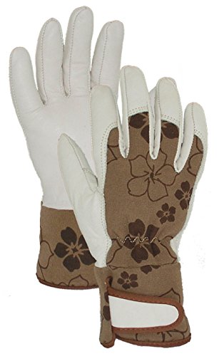Garden Works Classique 100-Percent Cow Grain Leather Gardening Gloves, Large, Cr√®me Palm and Brown Fabric Back