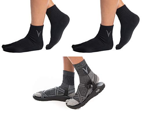 V-Toe Socks 3 Pairs V-Toe Wool Warm Flip-Flop Big Toe Tabi Outdoor Indoor Stylish Hiking Casual Men, Womens Socks Black and Charcoal