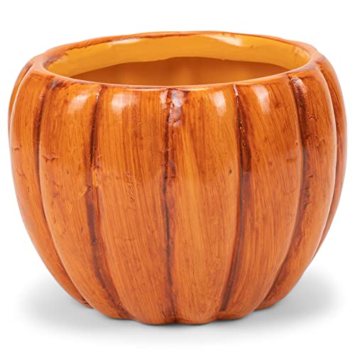 Napco Harvest Orange Pumpkin 4.5 x 4.5 Terra Cotta Table Top Planter