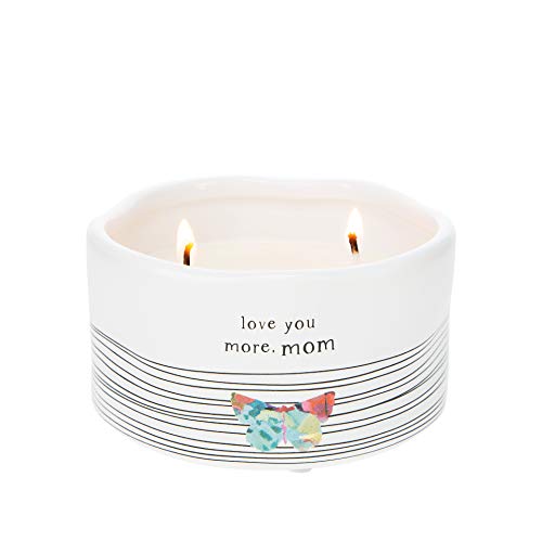 Pavilion Gift Company Love You More Mom Double Butterfly Candle in Ceramic with 100% Soy Wax & Cotton Wicks-Tranquility Scent, White