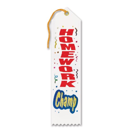 Beistle Homework Champ Ribbon Award, Multicolor - 1pack