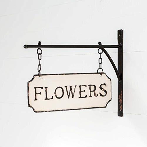 Park Hill Collection EWA80609 Metal Flower Sign with Hanging Display Bar, 13-inch Length