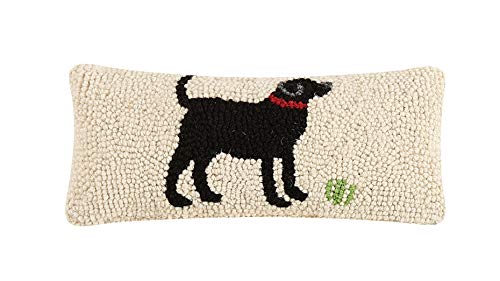 Peking Handicraft 30TG464C05OB Blown Filled Hook Throw Pillow, 12-inch Length, Wool and Cotton (Black Lab)