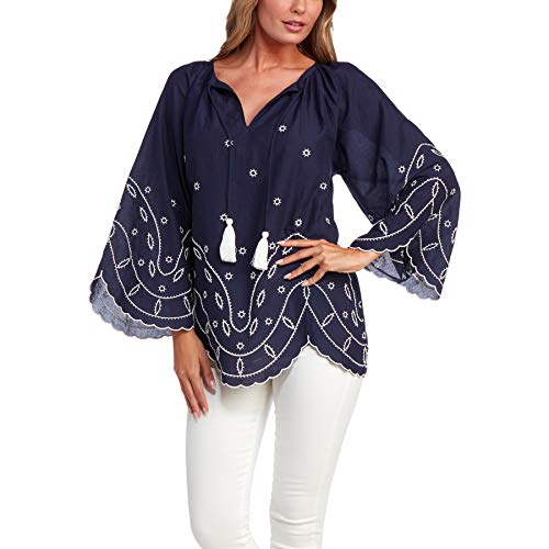 Mud Pie Women's Parson Embroidered Tunic, Blue, Medium