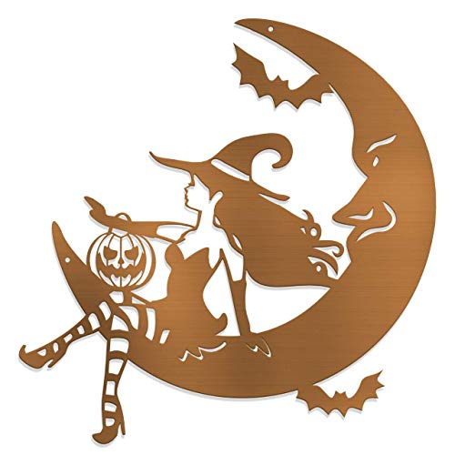 Steel Roots Decor Witch Moon Metal Art - Halloween Decor Wall Hanging - Perfect for Home Decoration Gift for Halloween Party Supplies, and Outdoor Indoor Hanging Sing - (Copper, 24" Metal)