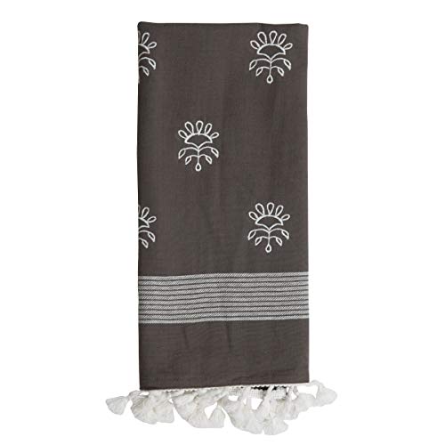 Foreside Home & Garden Gray Striped 27 x 18 Inch Woven Kitchen Tea Towel with Hand Sewn Tassels